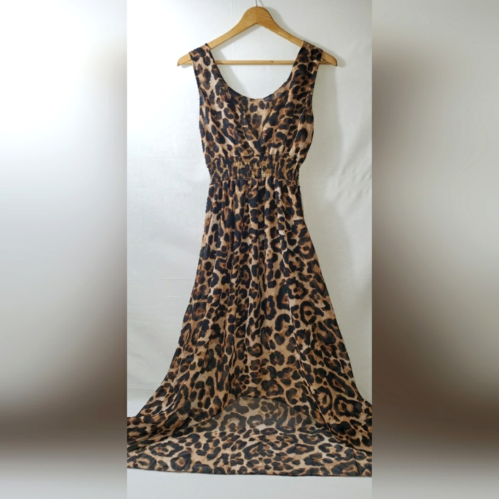 Leopard Animal Print High Low Midi Dress